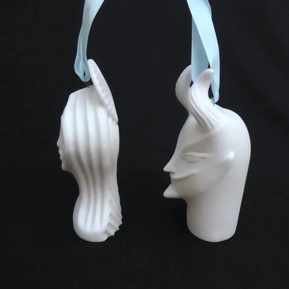 NEW JONATHAN ADLER NAUGHTY & NICE ANGEL DEVIL PORCELAIN ORNAMENT SET